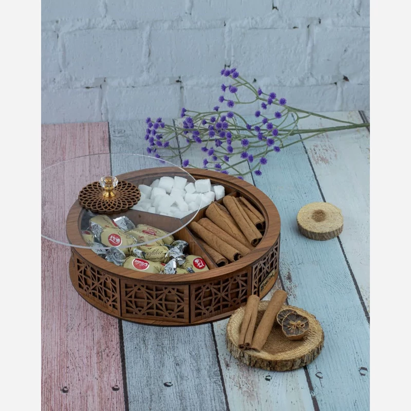 اردوخوری چوبی سه خانه گرد طرح یاس - نمای 1