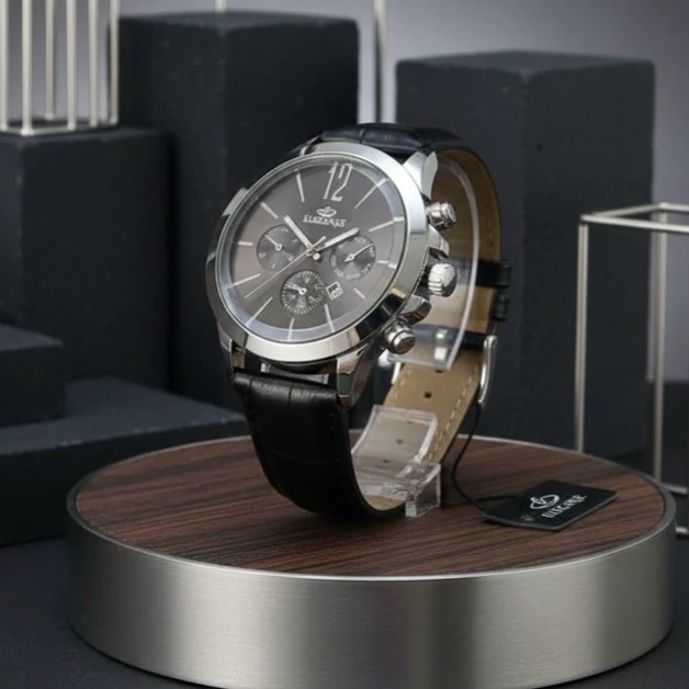 ساعت مچی مردانه عقربه ایی بند چرم الگانس